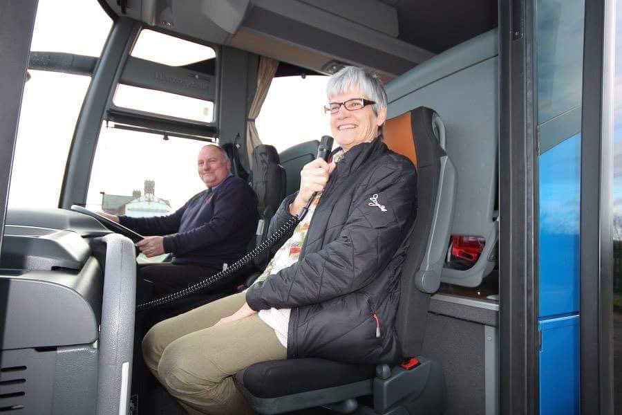 Tour guide on microphone